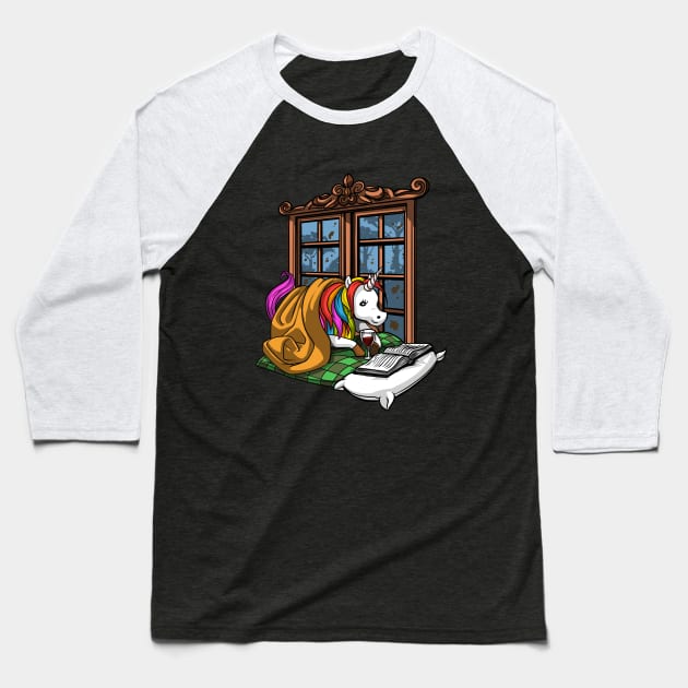 Magical Unicorn Wine Lover Reading A Book Baseball T-Shirt by underheaven